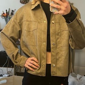 olive green zara suede t shirt jacket oversized xs